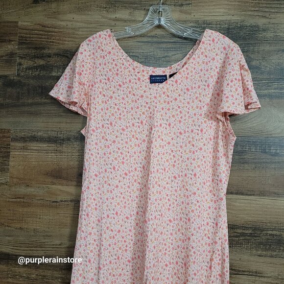 Vtg Liz Claiborne Sport Ditzy Floral Maxi Dress 16 Flutter Sleeve Ethereal - Picture 2 of 11